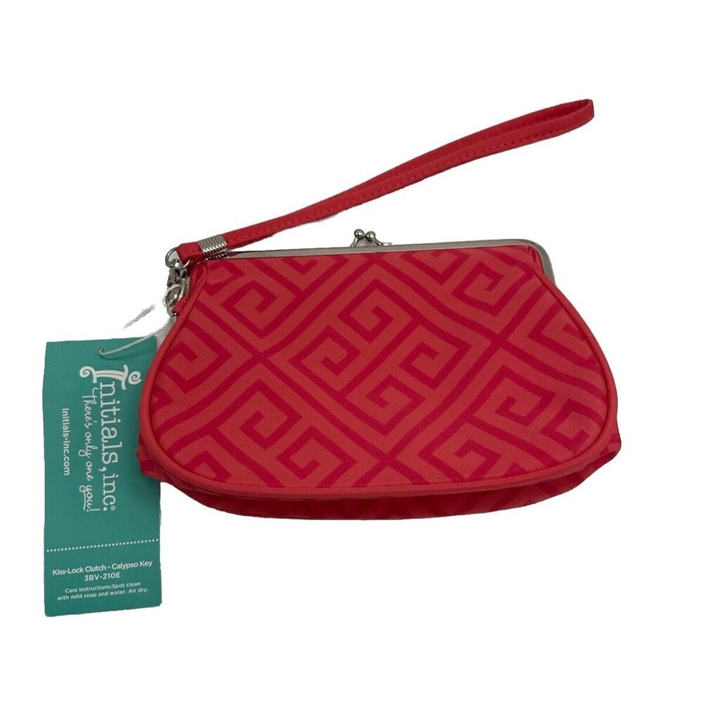 Initials Inc. Nylon Pink Calypso Key Wristlet Purse NWT Flaw